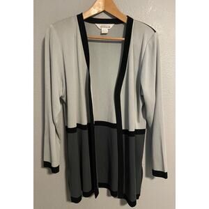 Exclusively Misook Cardigan Sweater Womens Large Gray Colorblock Open Front